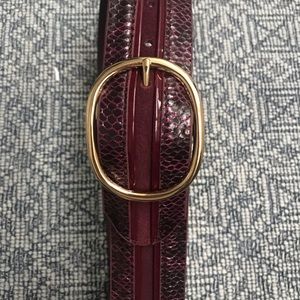 Wide burgundy/gold belt